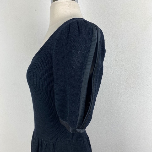 St. John Womens Basic Black Dress Small Marie Gray Knit Puff Sleeves - Picture 6 of 12